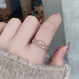 3/$30 Pink Crystal Teardrop Stacked Dainty Layered Adjustable Ring